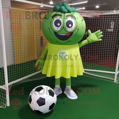 Personnage De Costume De Mascotte Redbrokoly Olive Soccer Goal Habillé D'une Jupe Et D'anneaux