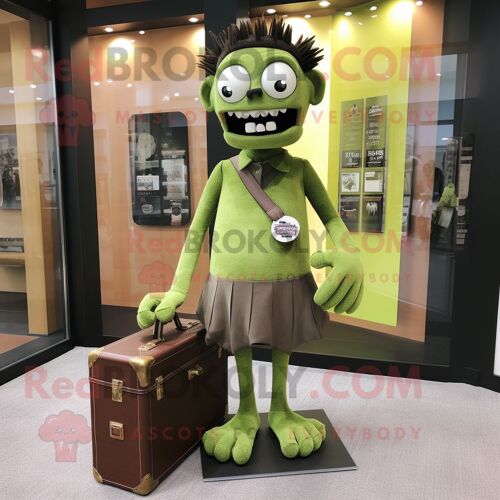 Personnage De Costume De Mascotte Redbrokoly Olive Frankenstein S Monster Habillé D'une Robe Droite Et De Mallettes