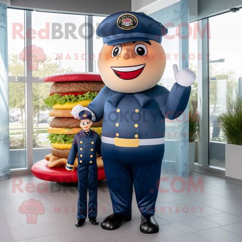 Personnage De Costume De Mascotte Redbrokoly Navy Burgers Habillé D'une Combinaison Et De Chapeaux