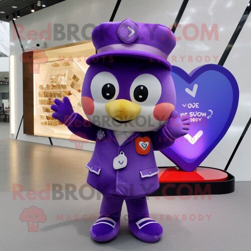 Personnage De Costume De Mascotte Redbrokoly Purple Arrow Of Love Habillé D'un Costume Et De Porte-Monnaie