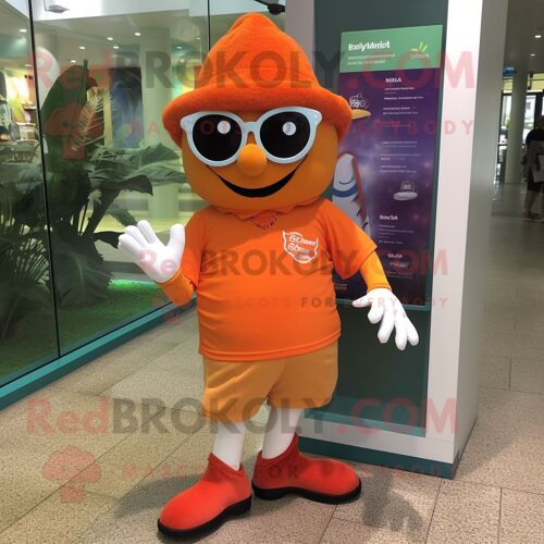 Costume De Mascotte Redbrokoly Pendentif Orange Personnage Habillé D'un Bermuda Et De Lunettes