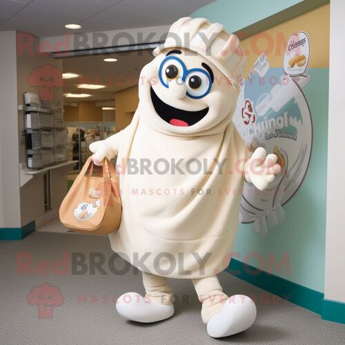 Personnage De Costume De Mascotte Redbrokoly Cream Clam Chowder Habillé D'un Pull Et De Sacs Fourre-Tout