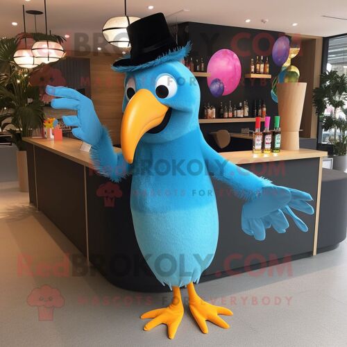 Personnage De Costume De Mascotte Redbrokoly Toucan Bleu Ciel Habillé D'une Robe De Cocktail Et De Pochettes