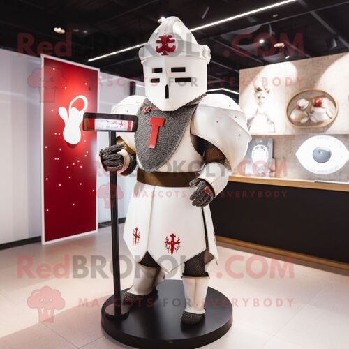 Personnage De Costume De Mascotte Redbrokoly De Chevalier Médiéval Blanc Habillé D'un Manteau Et De Boucles D'oreilles