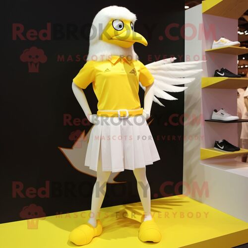 Mascotte Redbrokoly De Personnage De Canari Blanc Vêtu D'un Short Et De Pinces À Cheveux