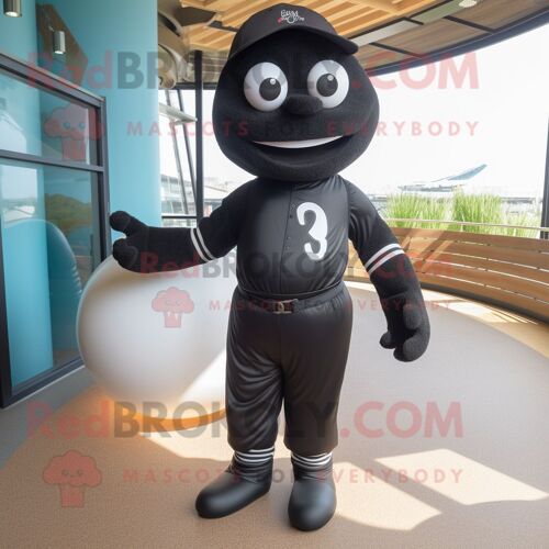 Personnage De Costume De Mascotte Redbrokoly De Balle De Baseball Noir Habillé D'un Maillot De Bain Une Pièce Et De Mitaines