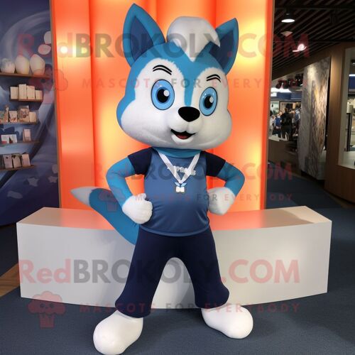 Personnage De Costume De Mascotte Redbrokoly De Renard Bleu Habillé D'un Legging Et De Bandeaux