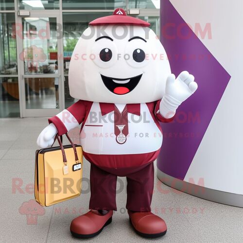 Personnage De Costume De Mascotte Redbrokoly De Cornet De Crème Glacée Marron Habillé D'un T-Shirt Polo Et De Mallettes