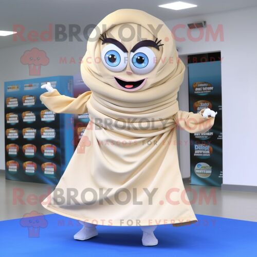 Personnage De Costume De Mascotte Redbrokoly De Spinner À Plaque Beige Habillé D'une Robe Longue Et De Clips D'écharpe