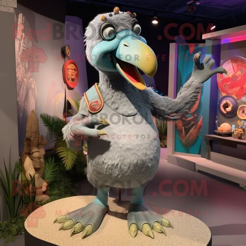Mascotte Redbrokoly De Personnage Gris Dodo Bird Habillé D'une Combinaison Et De Bracelets