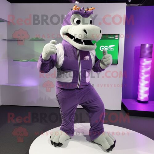 Personnage De Costume De Mascotte Redbrokoly De Crocodile Violet Habillé D'un Jogging Et De Montres Numériques