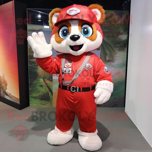 Personnage De Costume De Mascotte Redbrokoly De Panda Rouge Blanc Habillé D'une Combinaison Et De Colliers