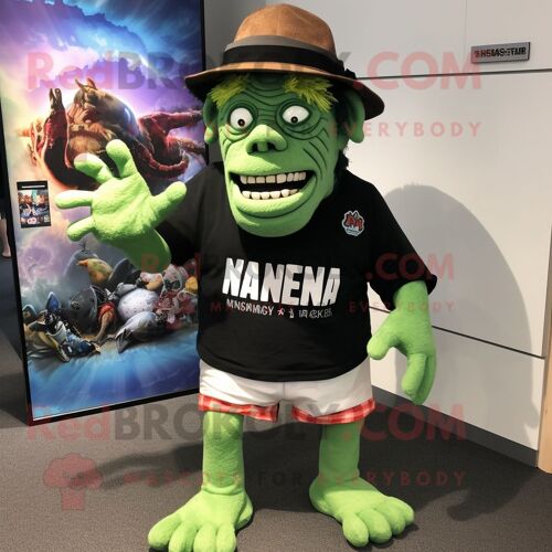 Personnage De Costume De Mascotte Redbrokoly De Monstre De Frankenstein Habillé D'un Short De Bain Et De Bérets