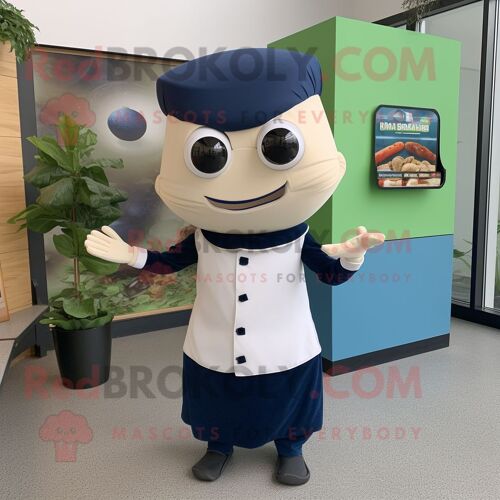Personnage De Costume De Mascotte Redbrokoly De Falafel Bleu Marine Habillé D'un Col Roulé Et De Noeuds Papillon