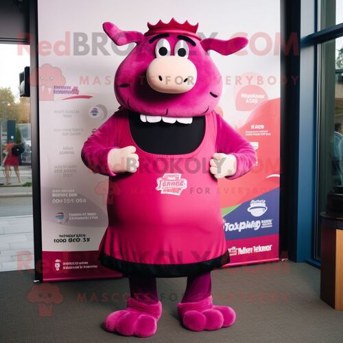 Personnage De Costume De Mascotte Redbrokoly Magenta Beef Wellington Habillé D'un Débardeur Et De Cummerbunds