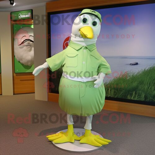 Personnage De Costume De Mascotte Redbrokoly De Mouette Vert Citron Vêtu D'un Polo Et De Ceintures