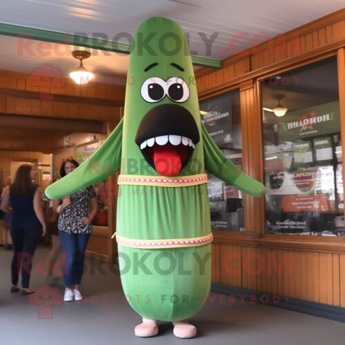 Personnage De Costume De Mascotte Redbrokoly Olive Hot Dog Habillé D'une Mini Robe Et De Bretelles