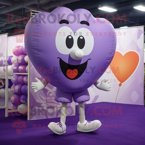 Personnage De Costume De Mascotte Redbrokoly De Ballons En Forme De Coeur De Lavande Vêtu D'un Short De Course Et De Porte-Monnaie