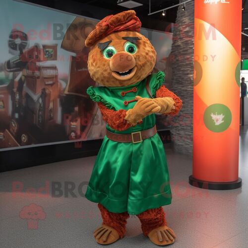 Personnage De Costume De Mascotte Redbrokoly De Drapeau Irlandais De Rouille Habillé D'une Robe Portefeuille Et De Montres Bracelet