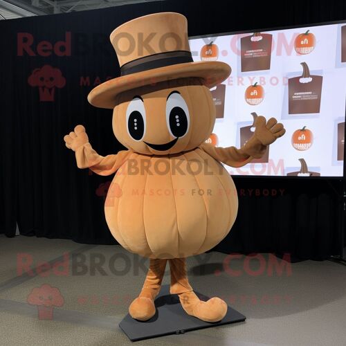 Personnage De Costume De Mascotte Redbrokoly De Citrouille Beige Habillé D'une Mini Robe Et D'épingles À Chapeau