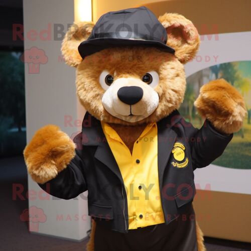 Personnage De Costume De Mascotte Redbrokoly D'ours À Lunettes D'or Habillé D'une Veste Et De Chapeaux