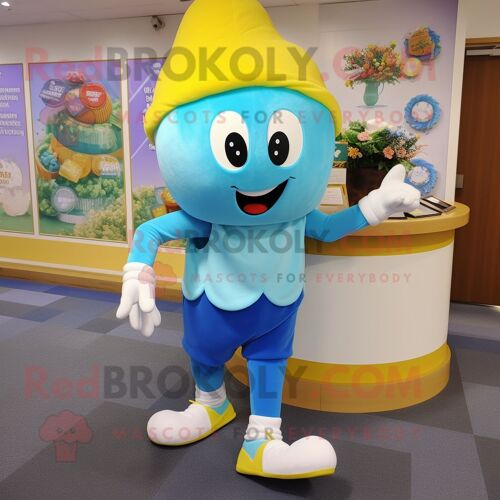 Personnage De Costume De Mascotte Redbrokoly De Pot D'or Bleu Ciel Habillé D'un Pantacourt Et De Lacets De Chaussures