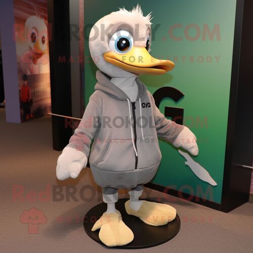 Personnage De Costume De Mascotte Redbrokoly D'oison Gris Habillé D'un Sweat À Capuche Et De Lacets De Chaussures