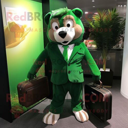 Personnage De Costume De Mascotte Redbrokoly Forest Green Shepard S Pie Habillé D'une Veste De Costume Et De Portefeuilles