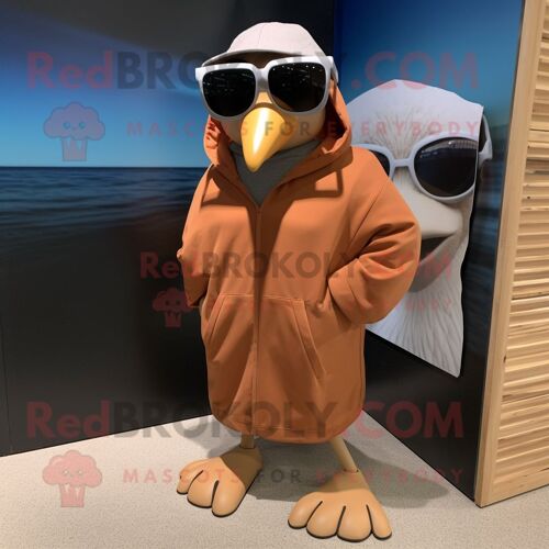 Personnage De Costume De Mascotte Redbrokoly De Goéland Brun Habillé D'un Sweat À Capuche Et De Lunettes De Soleil