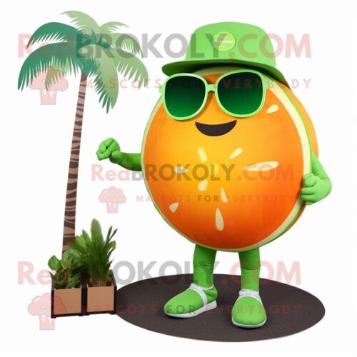 Personnage De Costume De Mascotte Redbrokoly De Pamplemousse Vert Forêt Habillé Avec Un Maillot De Bain Et Des Lunettes De Soleil