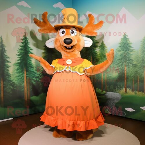 Personnage De Costume De Mascotte Redbrokoly Peach Elk Habillé D'une Robe Taille Empire Et De Chapeaux