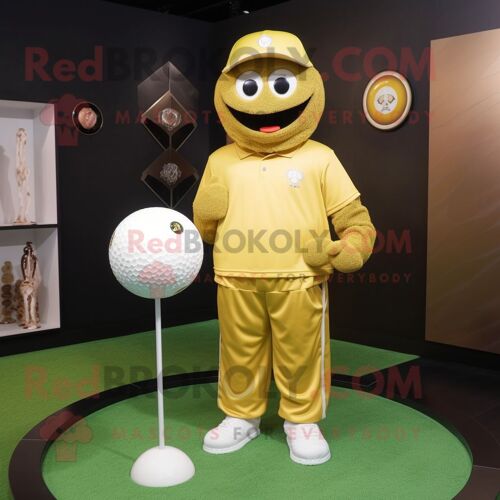Personnage De Costume De Mascotte Redbrokoly De Balle De Golf Dorée Habillé D'un Sweat-Shirt Et De Ceintures De Smoking