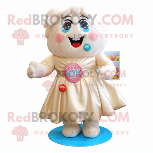 Mascotte Redbrokoly De Personnage De Bonbon Beige Vêtu D'une Jupe Portefeuille Et De Broches