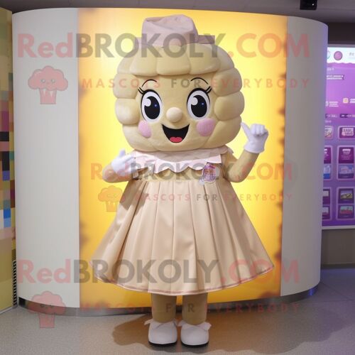Mascotte Redbrokoly De Personnage De Bonbon Beige Vêtu D'une Jupe Portefeuille Et De Broches