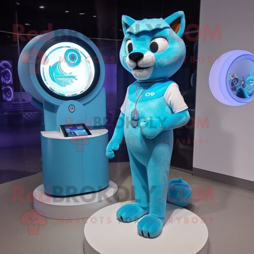 Personnage De Costume De Mascotte Redbrokoly Puma Bleu Ciel Habillé D'une Robe De Soirée Et De Montres Numériques