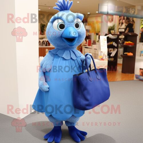 Personnage De Costume De Mascotte Redbrokoly Blue Quail Habillé D'une Robe Droite Et De Sacs À Main