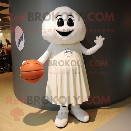 Personnage De Costume De Mascotte Redbrokoly De Ballon De Basket Blanc Habillé D'un Chemisier Et De Boucles D'oreilles