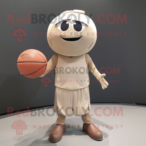 Personnage De Costume De Mascotte Redbrokoly De Ballon De Basket Beige Habillé D'un Chino Et De Châles