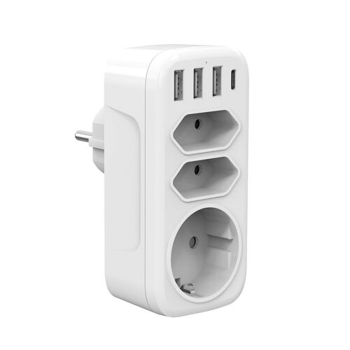 Prise Multiple, Multiprise USB Electrique Murale 3 Prises et 4 USB Ports, Prise Secteur pour Domicile, Bureau