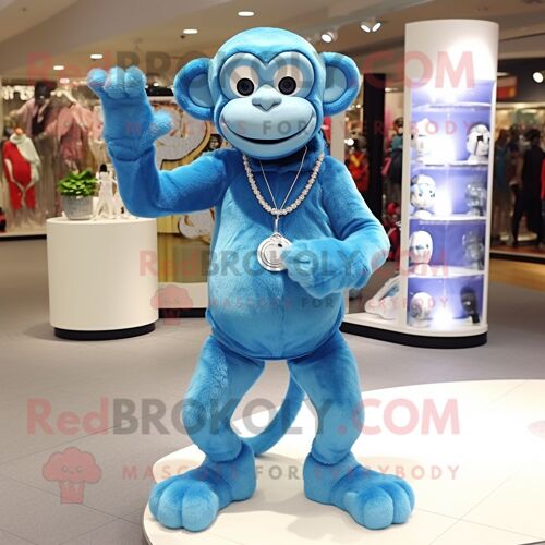 Mascotte Redbrokoly De Personnage De Singe Bleu Ciel Habillé D'une Combishort Et De Bracelets