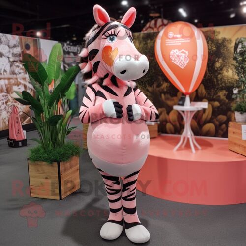 Personnage De Costume De Mascotte Redbrokoly Peach Zebra Habillé D'un Chemisier Et De Boucles D'oreilles