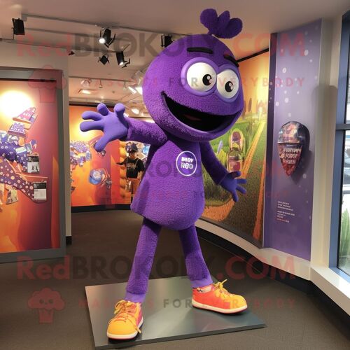 Personnage De Costume De Mascotte Redbrokoly Pendentif Violet Habillé Avec Un Jegging Et Des Pinces À Chaussures