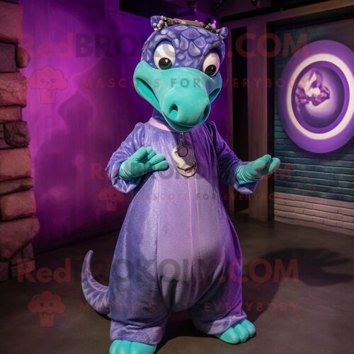 Personnage De Costume De Mascotte Redbrokoly De Monstre Du Loch Ness Violet Habillé D'un Chemisier Et D'anneaux
