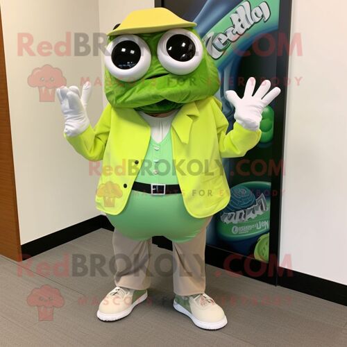 Personnage De Costume De Mascotte Redbrokoly D'huître Vert Citron Vêtu D'un Pantalon Habillé Et De Pinces À Chaussures