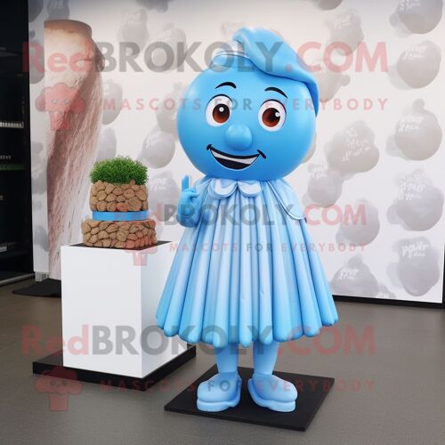 Personnage De Costume De Mascotte Redbrokoly De Chocolats Bleu Ciel Habillé D'une Jupe Et De Broches