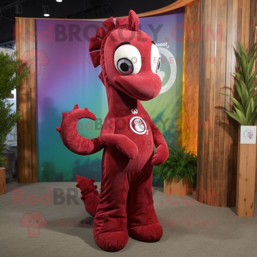 Personnage De Costume De Mascotte Redbrokoly D'hippocampe Marron Habillé D'un Pantalon De Yoga Et De Cravates