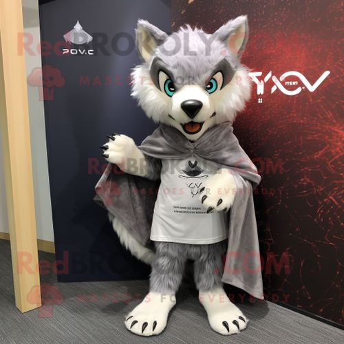 Personnage De Costume De Mascotte Redbrokoly De Lynx Gris Habillé D'un T-Shirt Et De Châles
