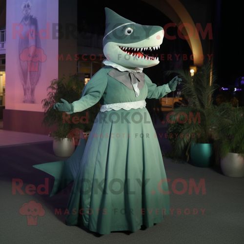 Personnage De Costume De Mascotte Redbrokoly Olive Megalodon Habillé D'une Robe De Soirée Et De Casquettes