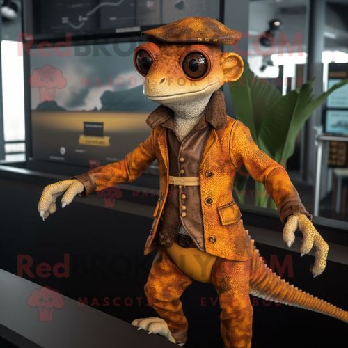 Personnage De Costume De Mascotte Redbrokoly Rust Geckos Habillé D'une Veste Et De Boucles D'oreilles