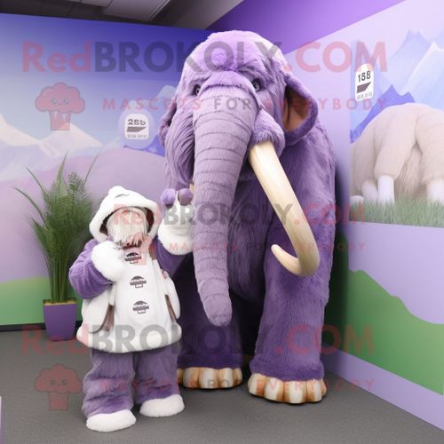 Personnage De Costume De Mascotte Redbrokoly De Mammouth Lavande Habillé D'une Parka Et De Porte-Clés